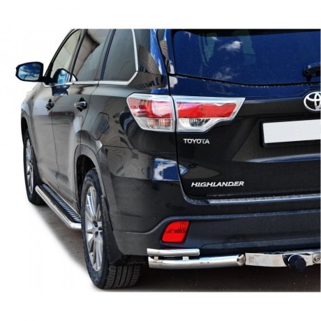 Защита заднего бампера «Уголки двойные» (d63,5) для Toyota Highlander (2014-2015)(Окрашенное) купить недорого с доставкой в Копейск