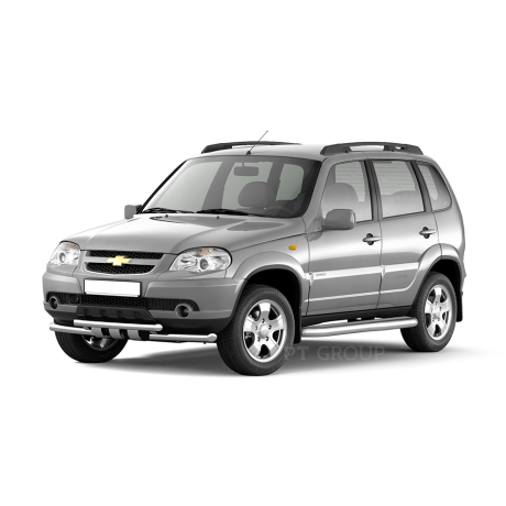 Защита порогов с алюм. фигурной площадкой d63мм (НПС) CHEVROLET Niv@ (2009-н.в.), L@DA Niv@ (2020-н.в.), L@DA Niv@ Travel (2021-н.в.) купить недорого с доставкой в Копейск