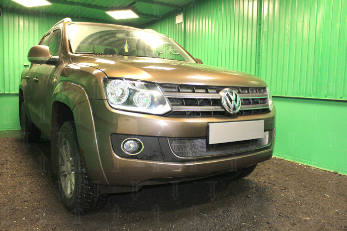 Защита радиатора "Standart" Volkswagen Amarok (2010-2016) 3 ребра жесткости, чёрная купить недорого с доставкой в Копейск