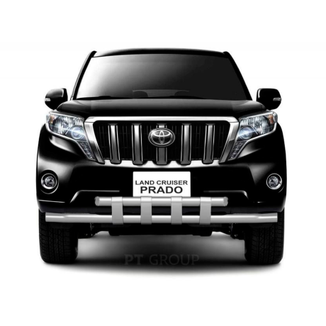 Защита переднего бампера двойная с пластинами d63/63мм (НПС) Toyota Land Cruiser Prado 150 (2013-2016 г.в.) купить недорого с доставкой в Копейск