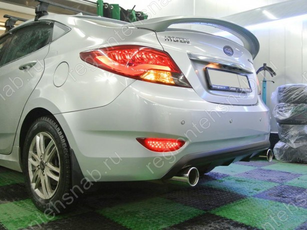 Диффузор заднего бампера var №3 (двойной выхлоп) для Hyundai Solaris (2010-2013) купить недорого с доставкой в Копейск