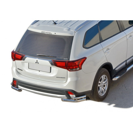 Защита заднего бампера «Уголки двойные» (d63,5) для Mitsubishi Outlander (2015-н.в.)(Нерж. Сталь) купить недорого с доставкой в Копейск