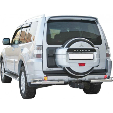 Защита заднего бампера «Уголки двойные» (d63,5) для Mitsubishi Pajero IV (2006-2015)(Нерж. Сталь) купить недорого с доставкой в Копейск